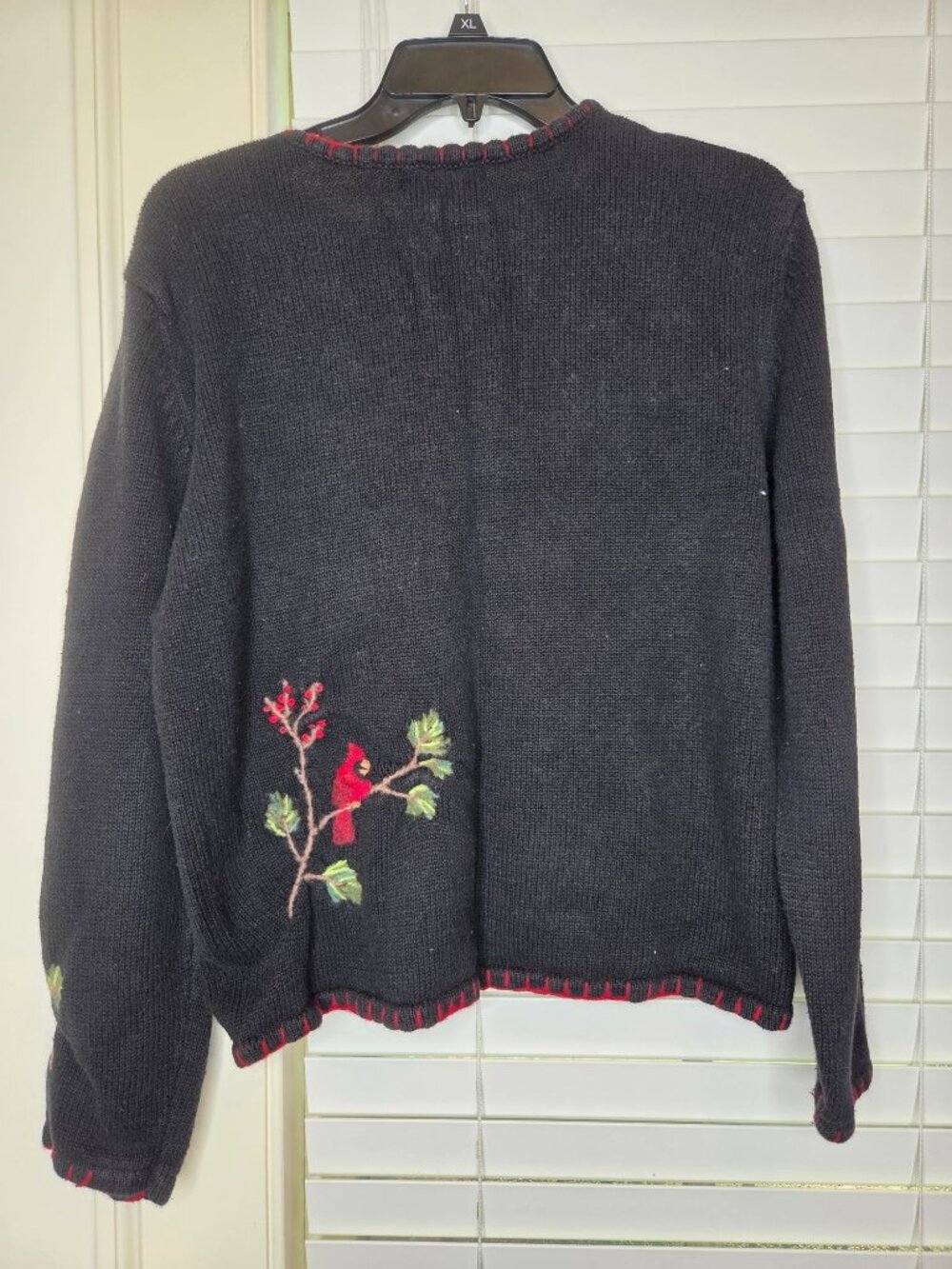 Coldwater Creek Christmas Cardigan Sweater L Red Cardinal Embroidered Holiday - Picture 3 of 6